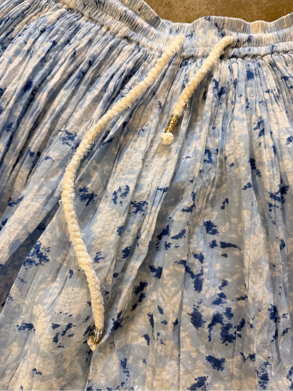 Mlle Gabrielle Blue White Boho Cotton Drawstring Maxi Skirt Small - Picture 11 of 11